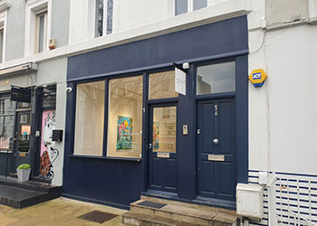 Fitted, air-conditioned retail/gallery space to let, 639 sq ft (59 sq m sales), Ground floor & basement, 1 Lonsdale Road, Notting Hill, London W11